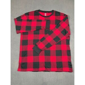 PJ Place Pajama Top Adult Large Red Buffalo Plaid Waffle Knit Cotton Long Sleeve
